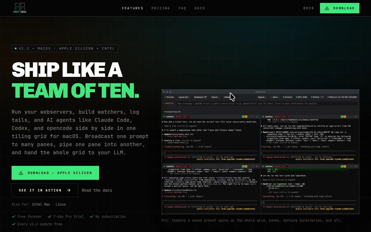 Poly Grid – A terminal grid where agents flag you when they need input