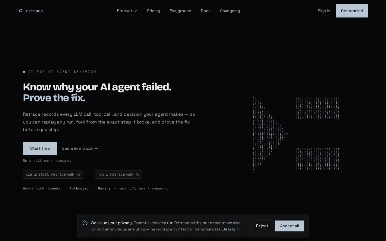 Retrace fork a failed AI agents run, replay it, prove the fix