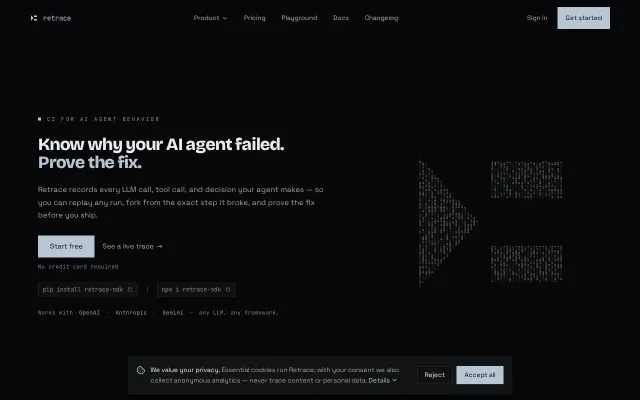Retrace fork a failed AI agents run, replay it, prove the fix