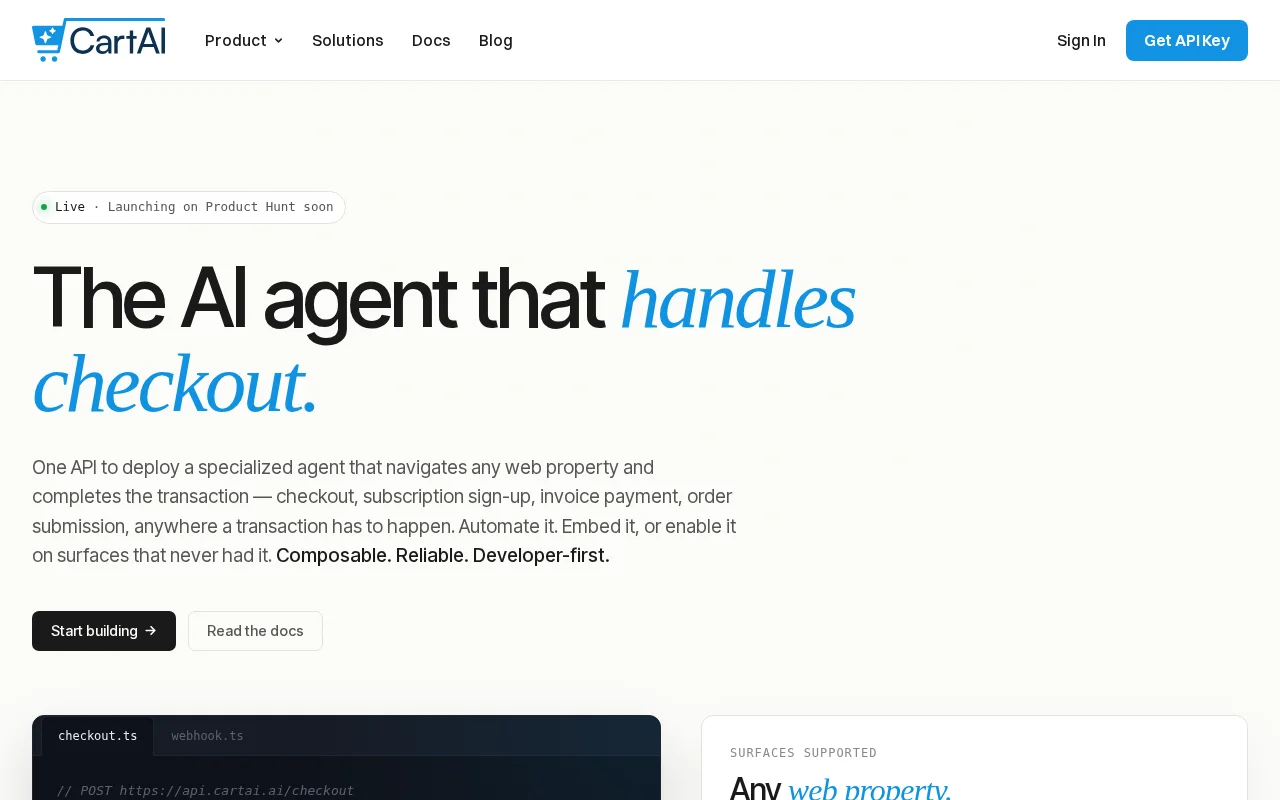 CartAI – Checkout API for AI agents and apps