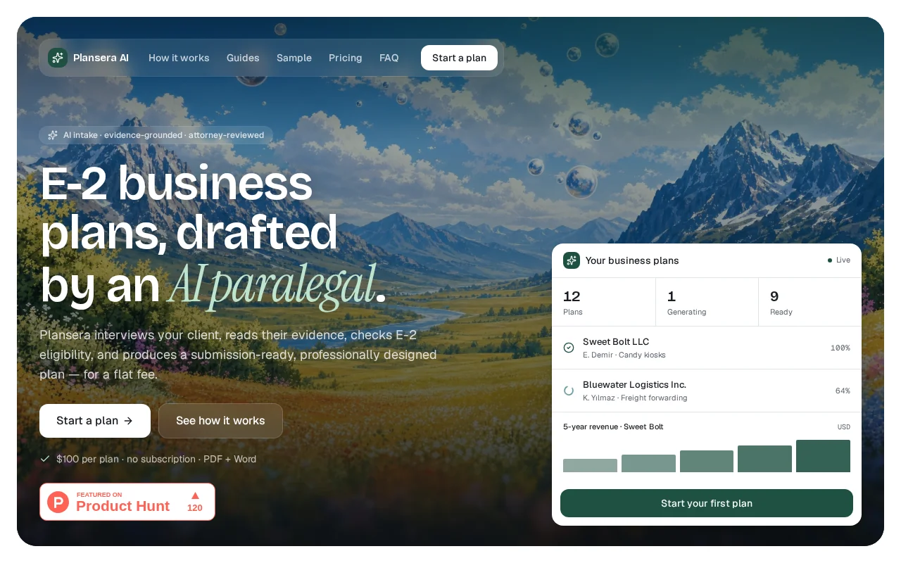 Plansera AI, E-2 visa business plans, drafted by an AI