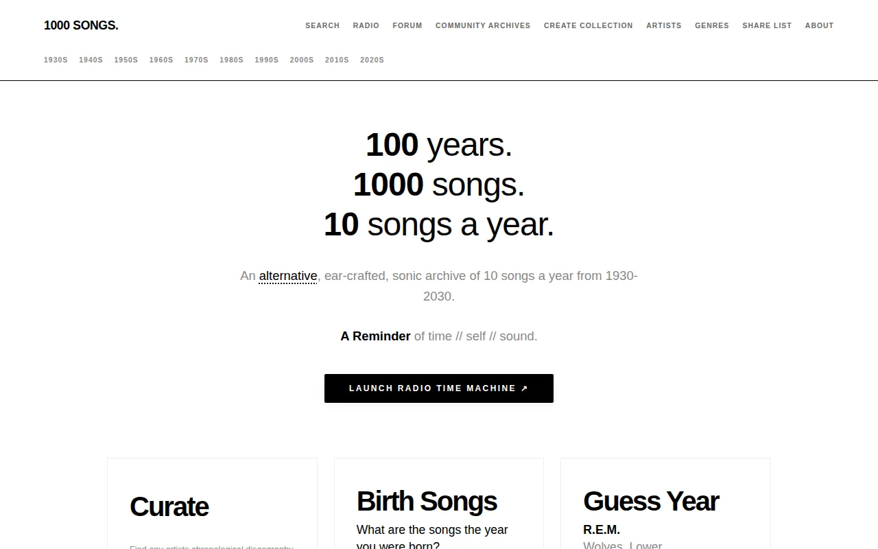 1000songs.co.uk – 100 years of music, 10 tracks a year