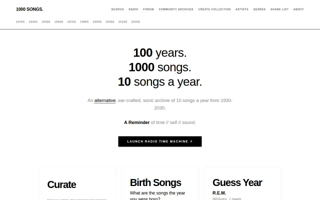 1000songs.co.uk – 100 years of music, 10 tracks a year
