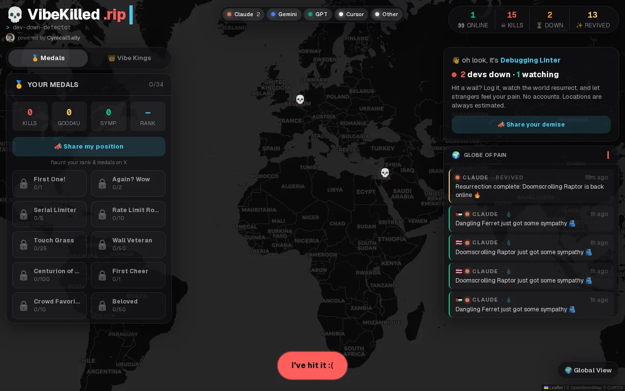 VibeKilled.rip – a live world map of devs who just hit the rate limit