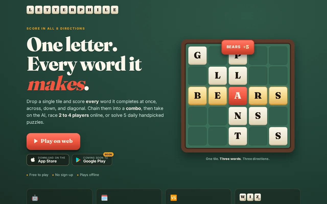 I created a Scrabble-like word game with simple rules and fun combos