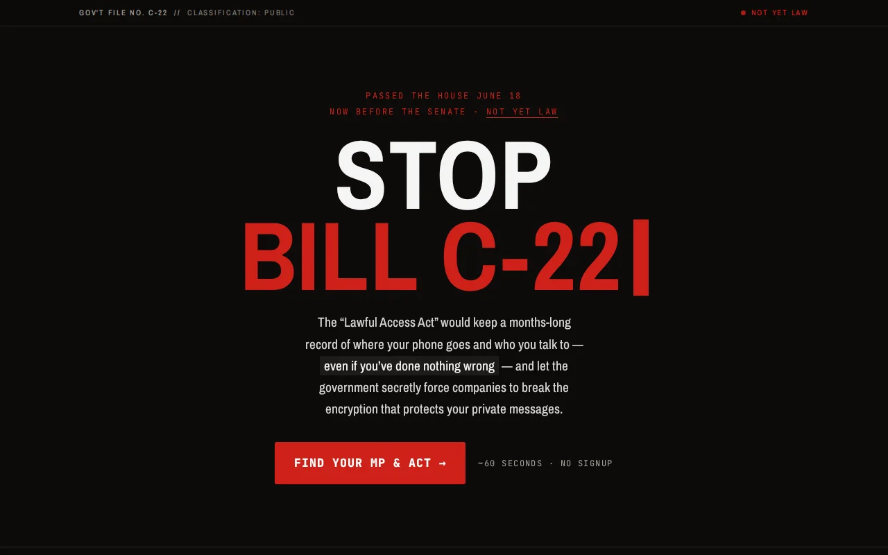 A privacy-first tool to email your MP about Canada's surveillance bill