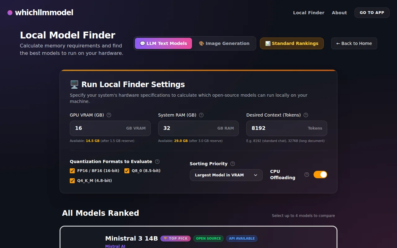 A GPU/VRAM filter for finding LLMs that will run on your hardware
