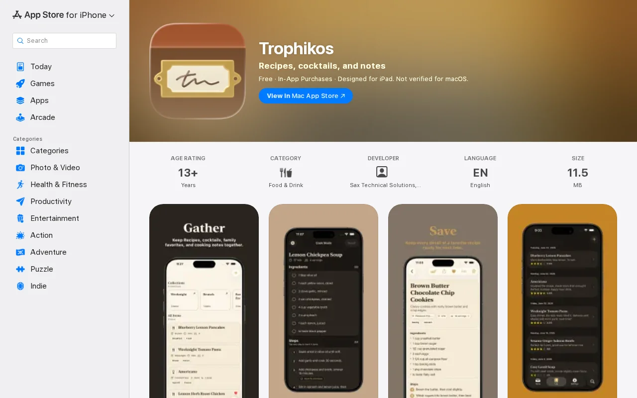 Trophikos – a calm, ad-free recipe and cocktail library for iOS