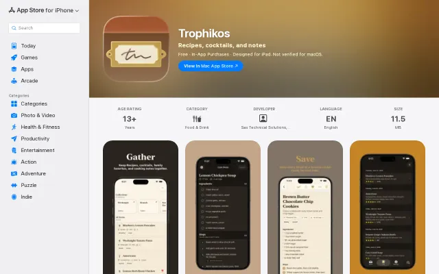 Trophikos – a calm, ad-free recipe and cocktail library for iOS