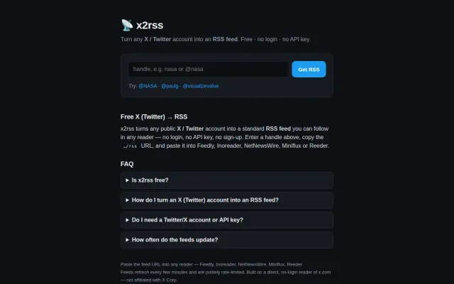 Turn any X account into an RSS feed