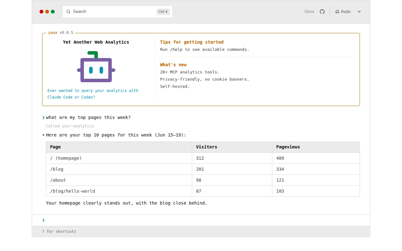 Yet another self-hosted web analytics with no UI but MCP