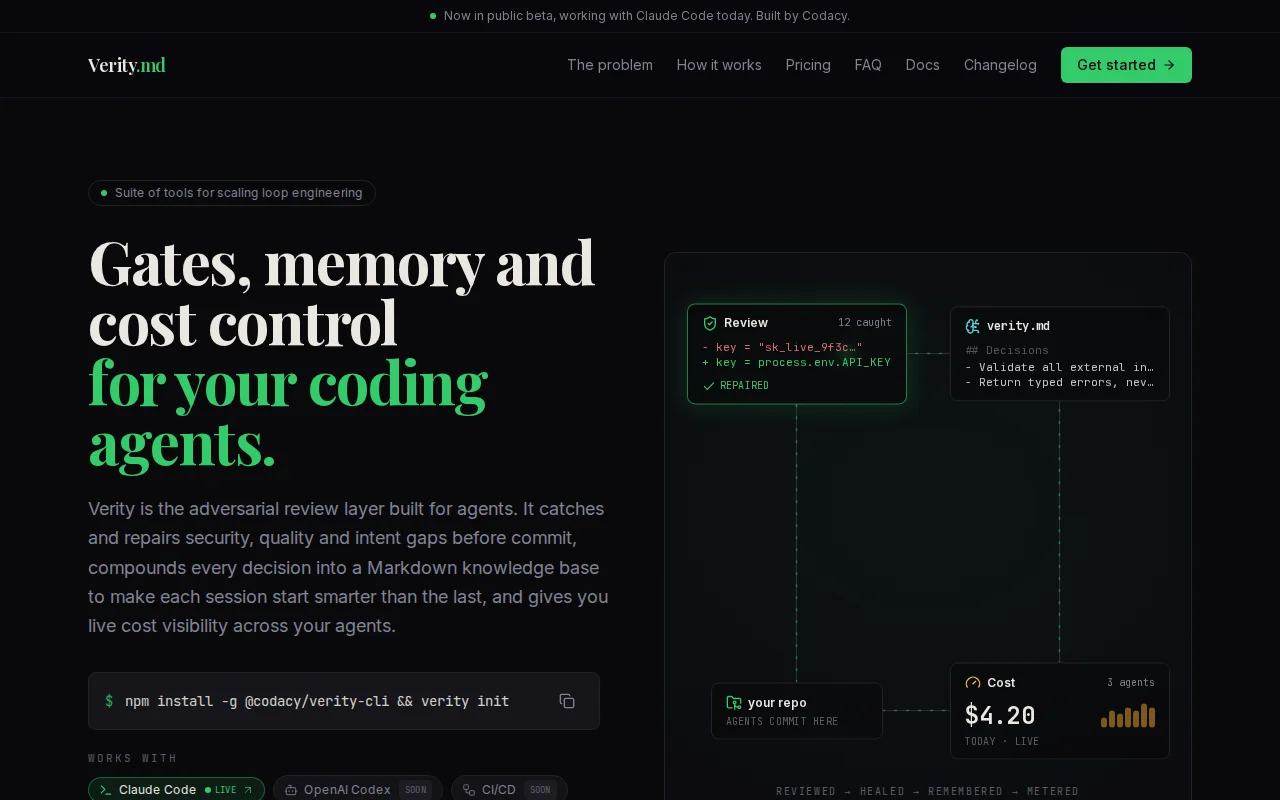Verity – self-healing review gate for Claude Code