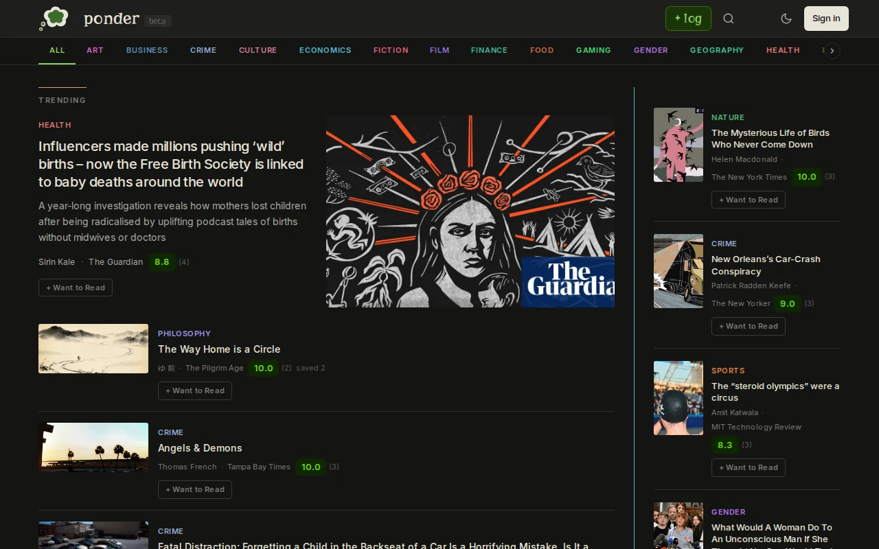 Ponder – the best articles and essays on the internet