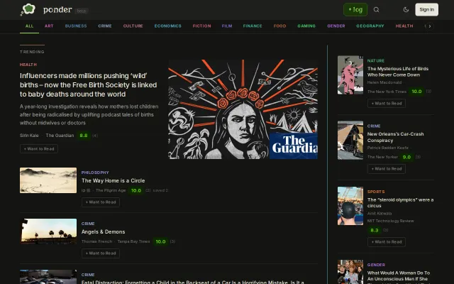 Ponder – the best articles and essays on the internet