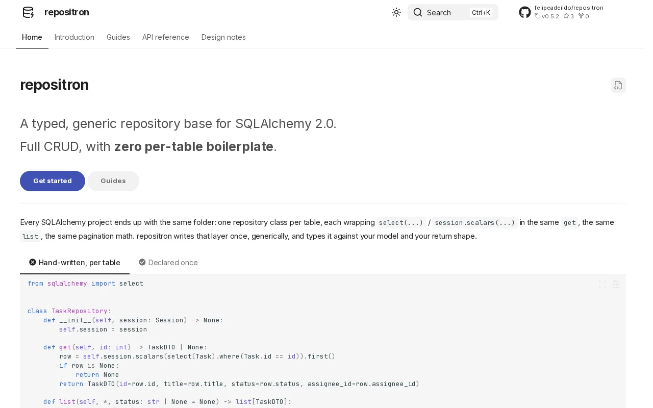Repositron a typed CRUD for SQLAlchemy with no per-table boilerplate