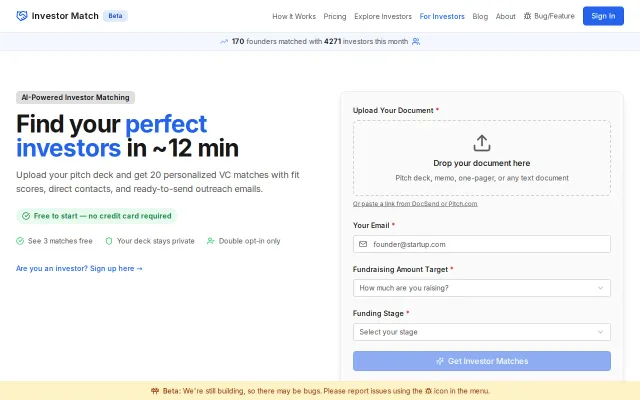 I built a tool that matches Founders to VCs based on their pitch deck
