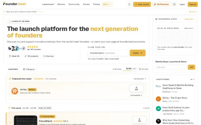Most startup launches die after 1 day. I built Founder.best to fix that