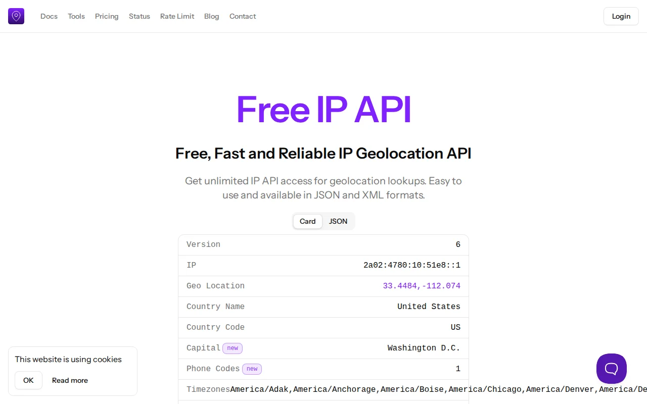 Free IP API – Free, Fast and Reliable IP Geolocation API