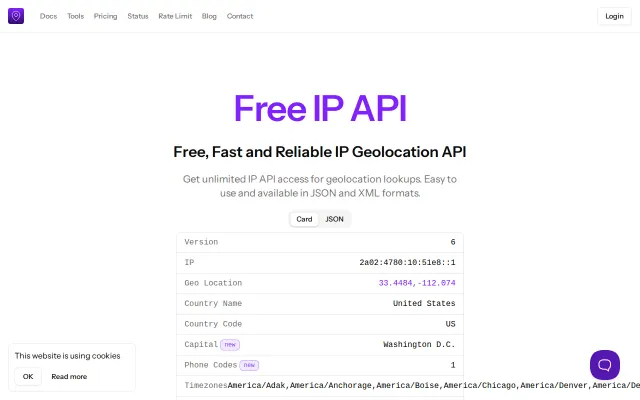 Free IP API – Free, Fast and Reliable IP Geolocation API