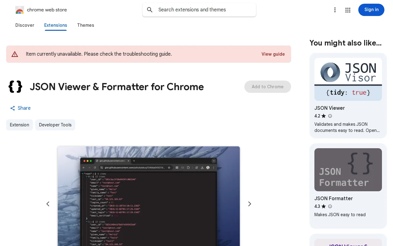 JSON Viewer Extension for Chrome