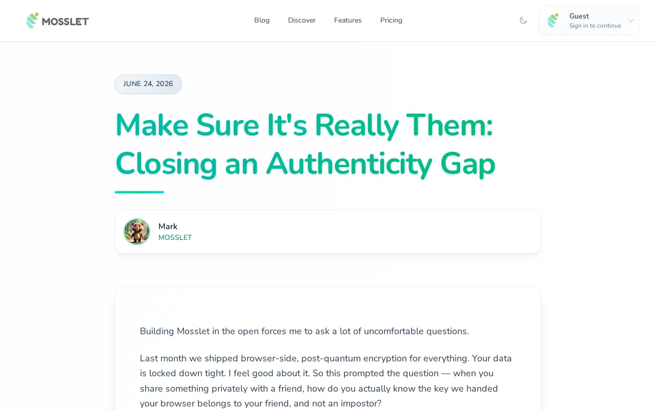 Closing the public-key authenticity gap in our E2EE social network