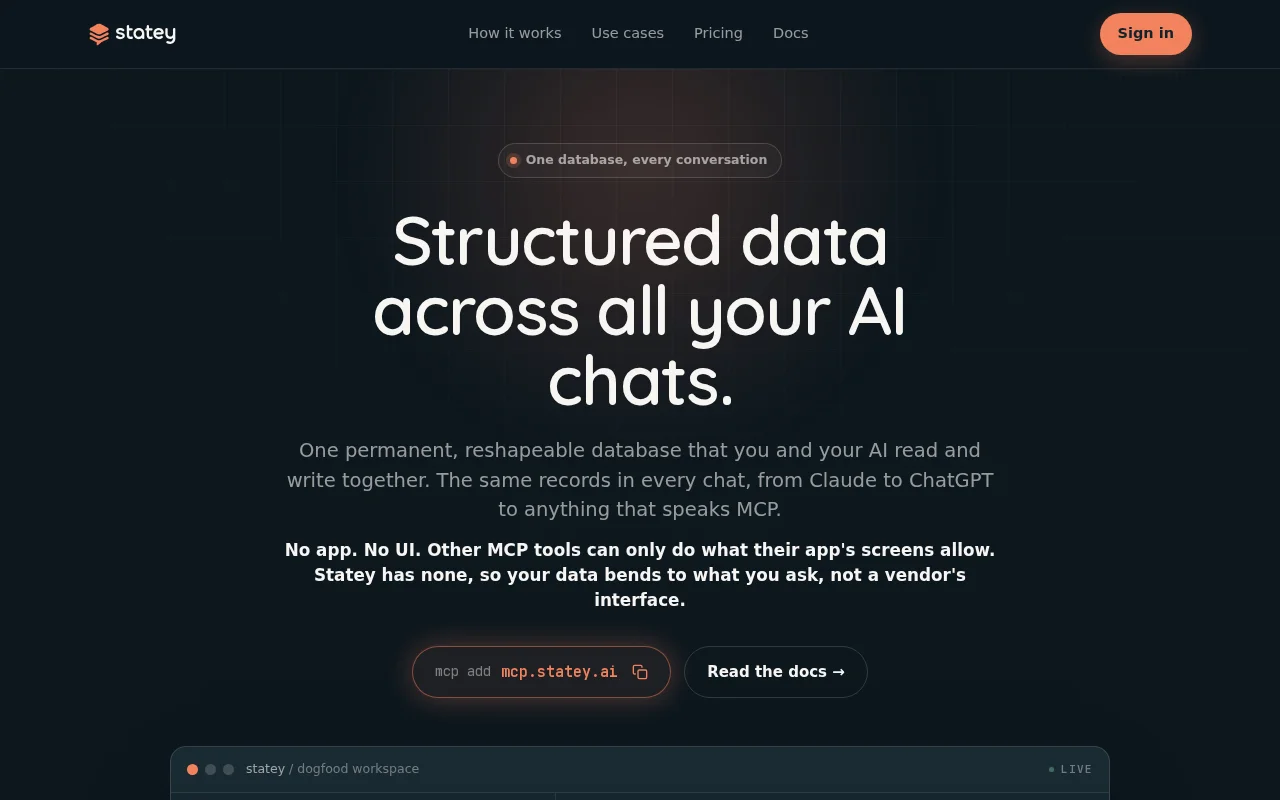 Statey – the database your AI shares across every chat, over MCP