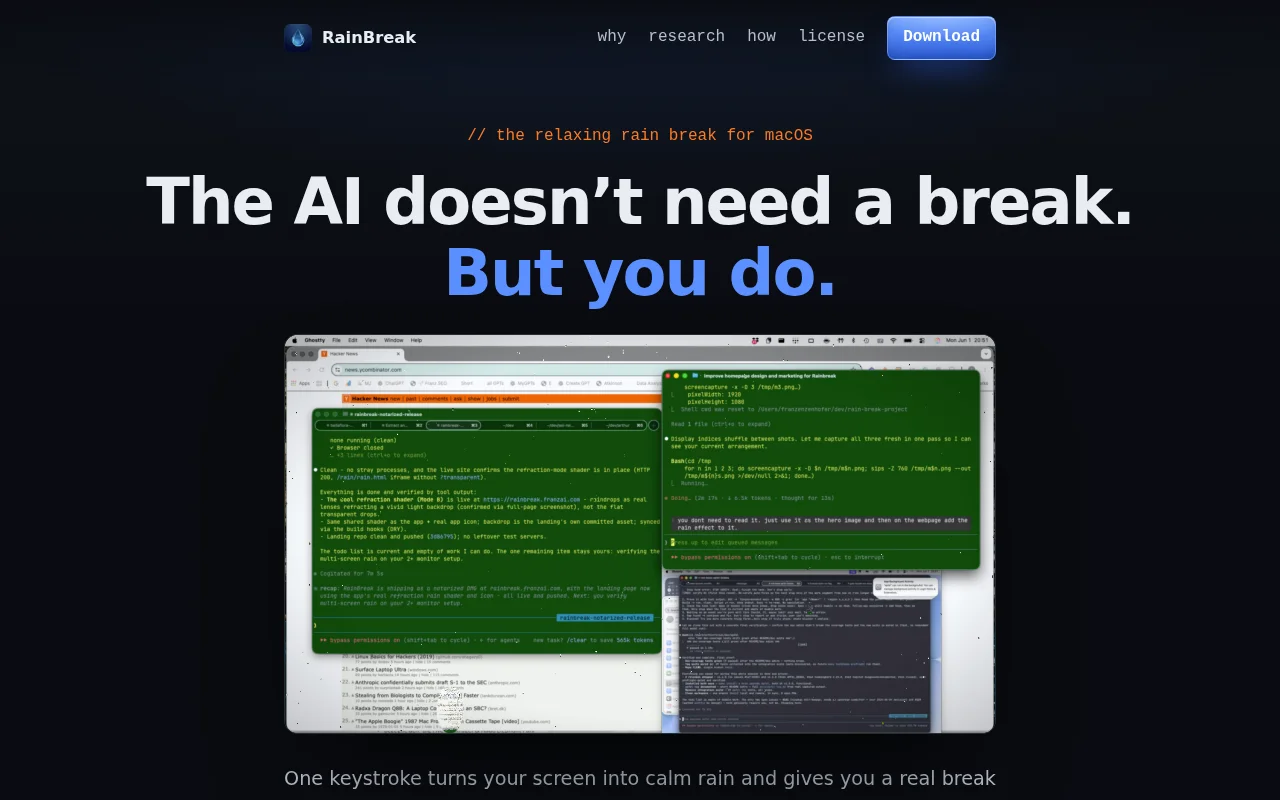 I build an app for you to take a break from AI. RainBreak