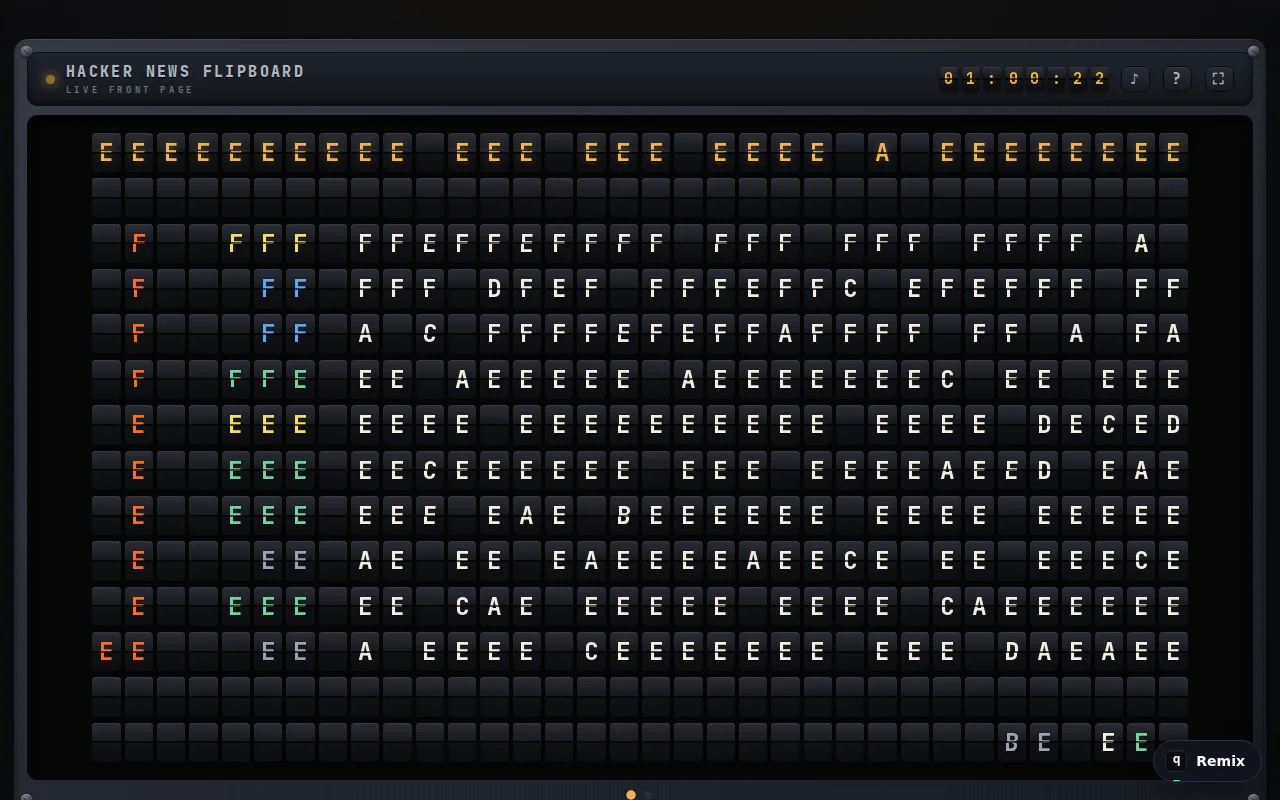 Hacker News on a Train Station Style Flip Board