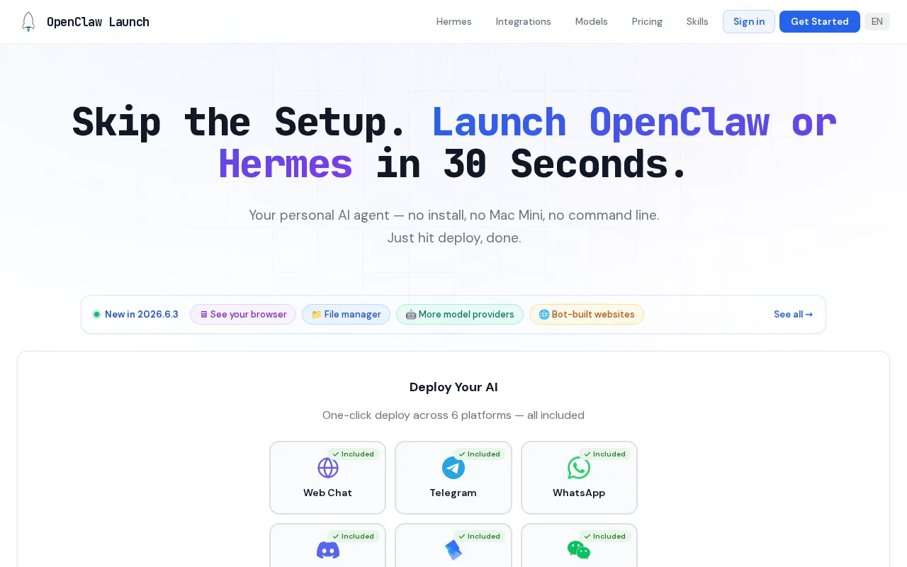 OpenClaw Launch – deploy a managed OpenClaw AI agent in 30s