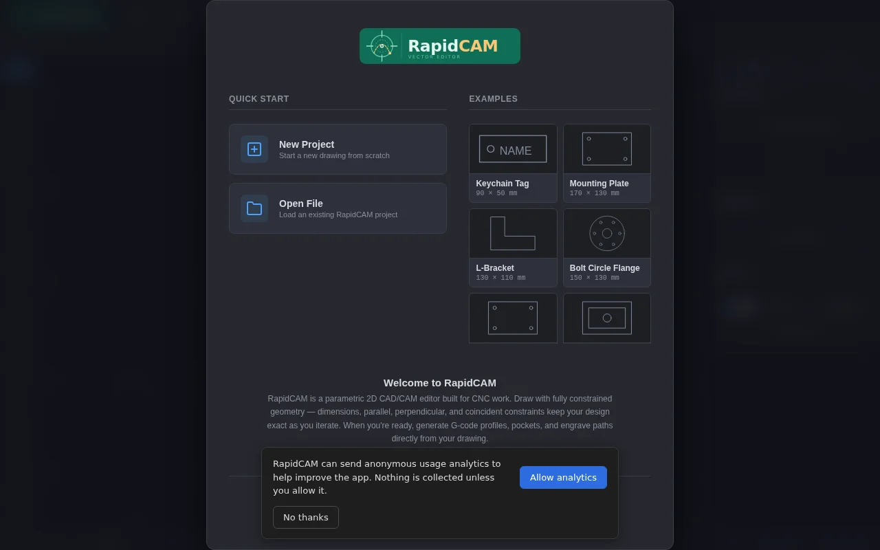 RapidCam – Browser-based, parametric 2D CAD/CAM app for CNC and laser