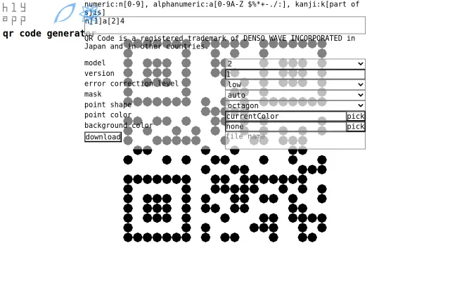 QR Code generator – micro/2 via numeric, alphanumeric, 8bitbyte, kanji
