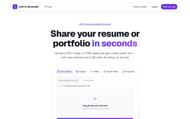 Link in Seconds – Upload a resume or PDF, get a clean shareable link