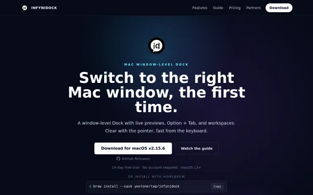 InfyniDock – a macOS Dock that switches actual windows