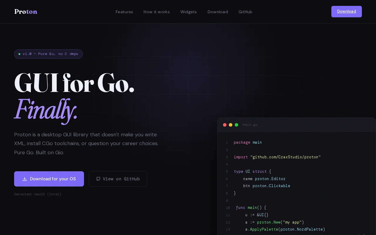 Proton a Pure go, no CGO GUI library for building applications