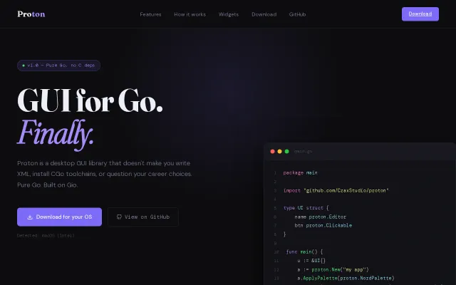 Proton a Pure go, no CGO GUI library for building applications