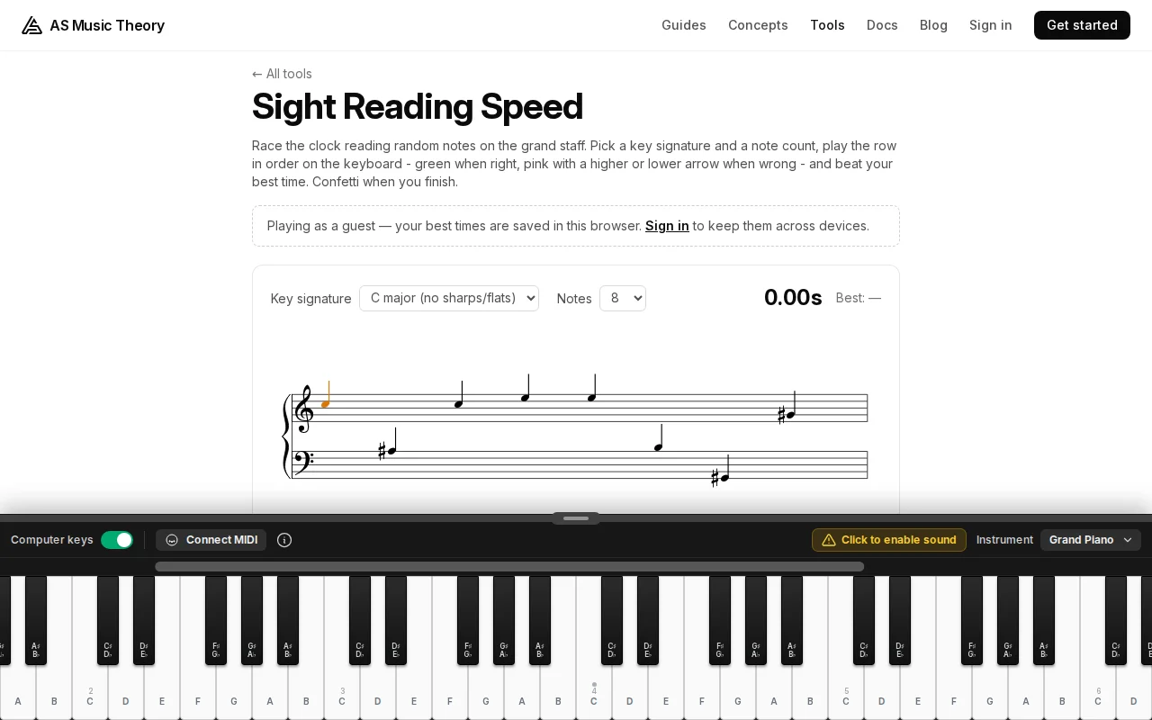 As Music Theory – Test your sheet music sight reading speed