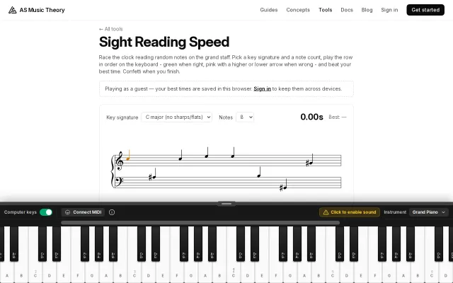As Music Theory – Test your sheet music sight reading speed