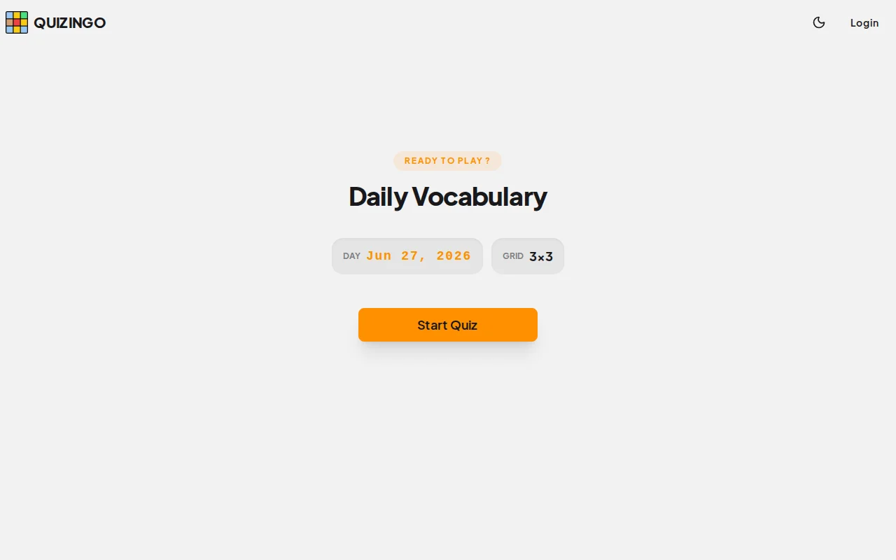 Quizingo Vocabulary, a daily 3x3 English word association game