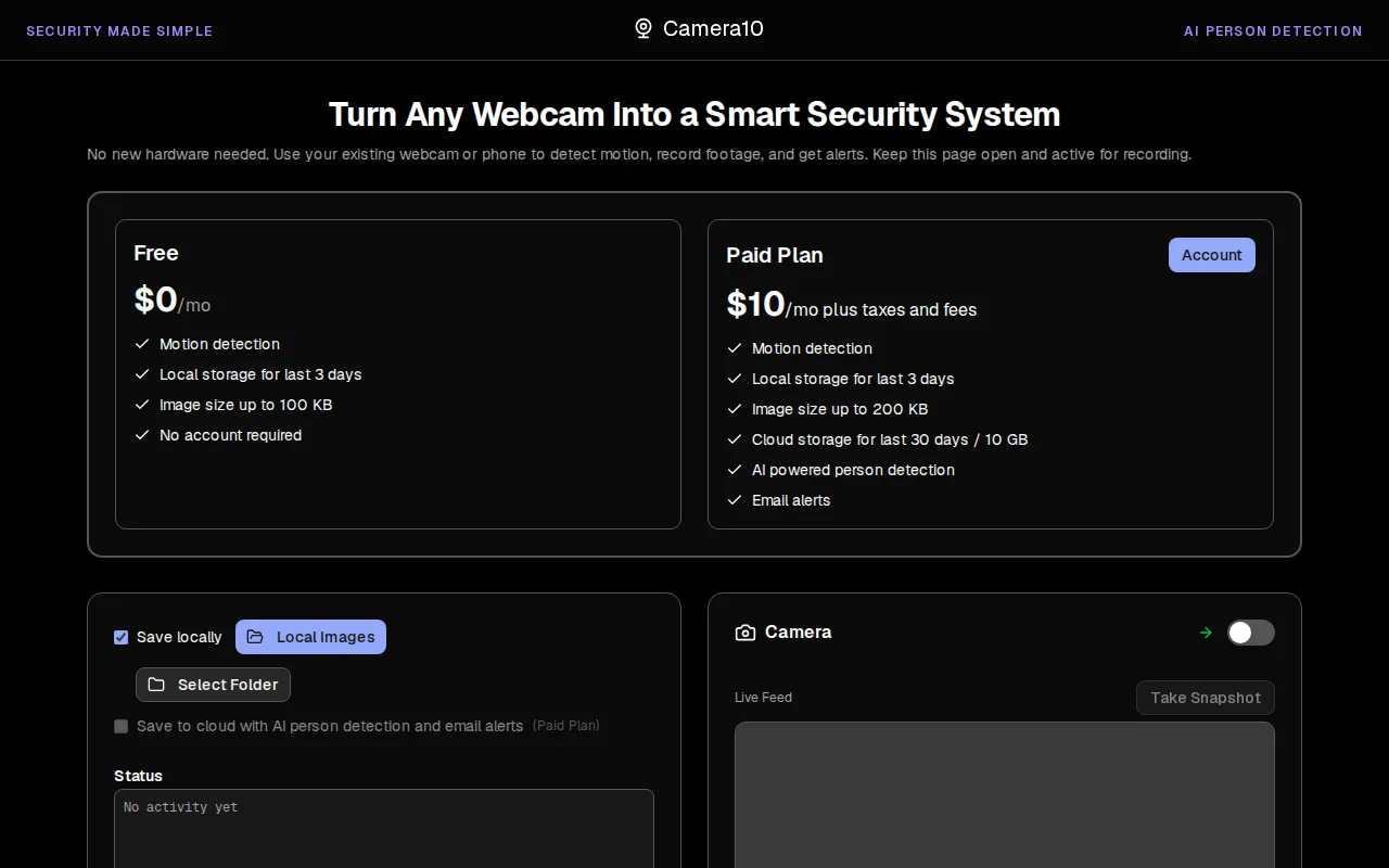 I made a webcam motion detector, local/cloud storage, AI person detect