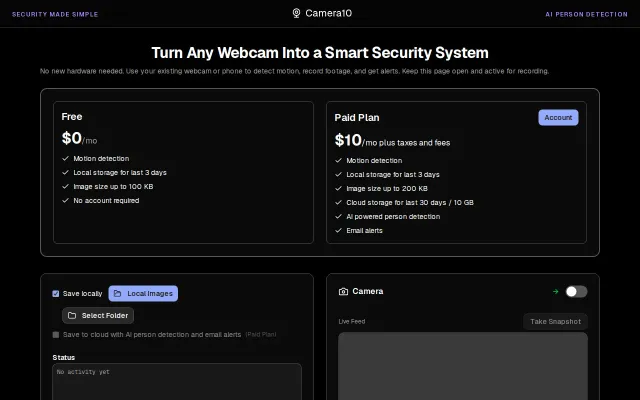 I made a webcam motion detector, local/cloud storage, AI person detect