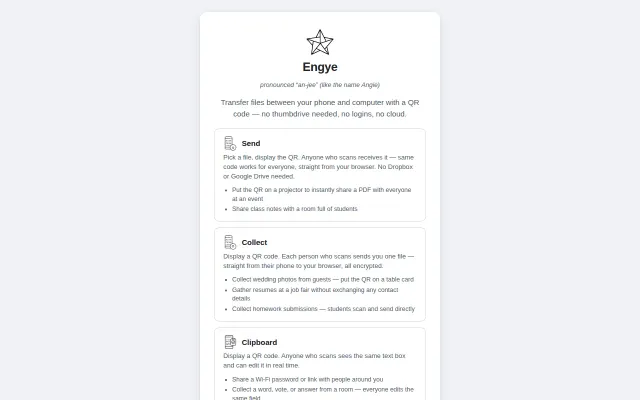 Engye – transfer files between any two devices by scanning a QR code