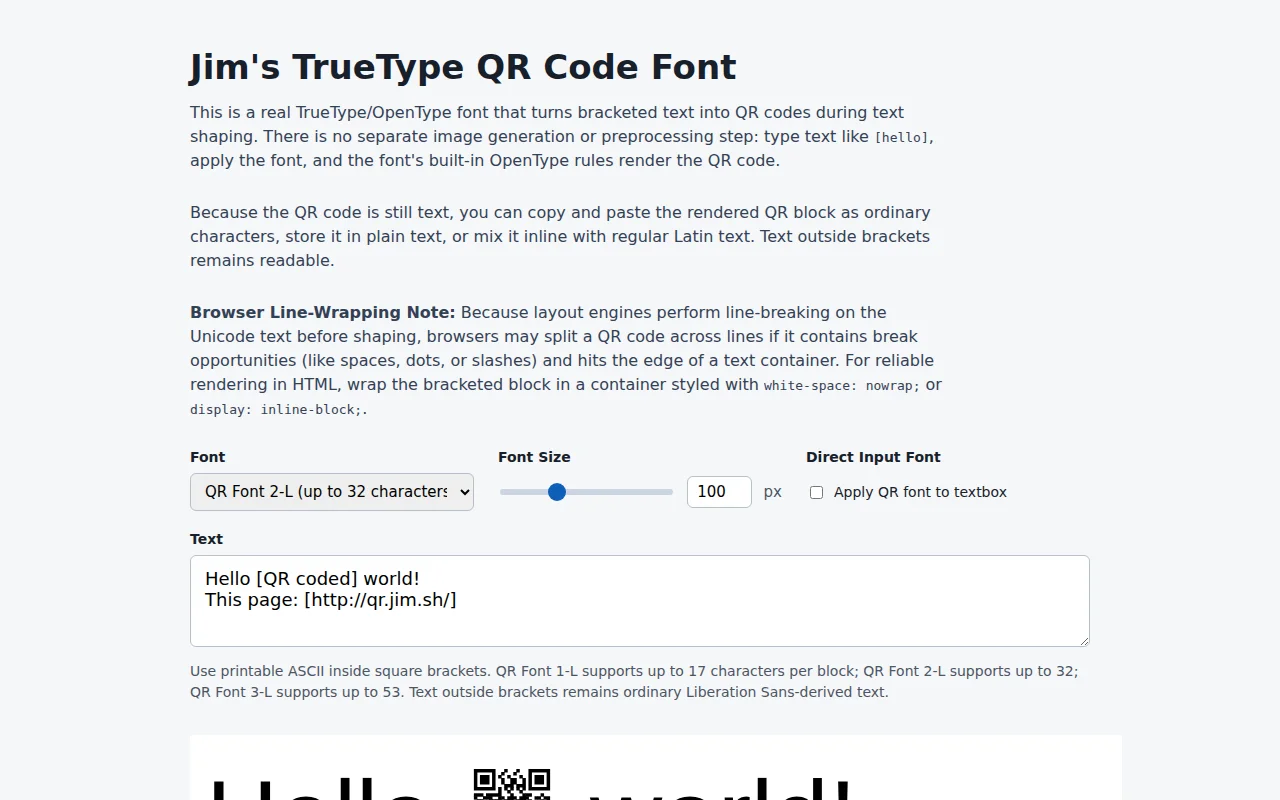 QR code renderer in a TrueType font
