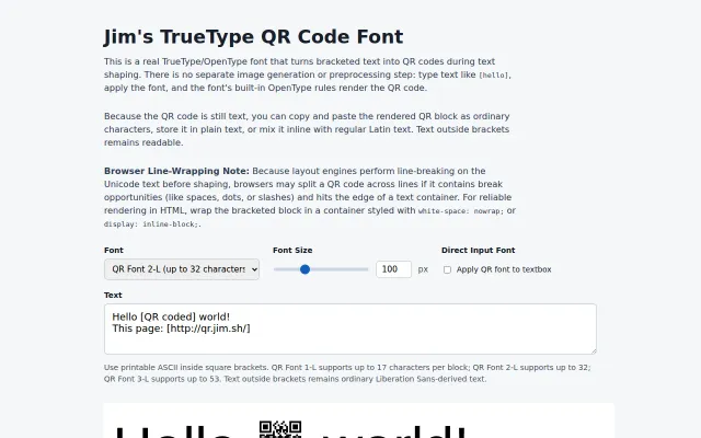 QR code renderer in a TrueType font
