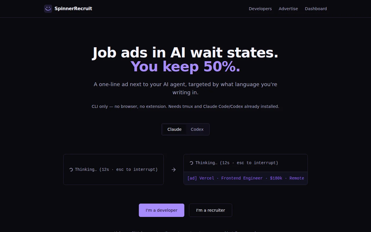 SpinnerRecruit – targeted job ads in CLI for AI wait states