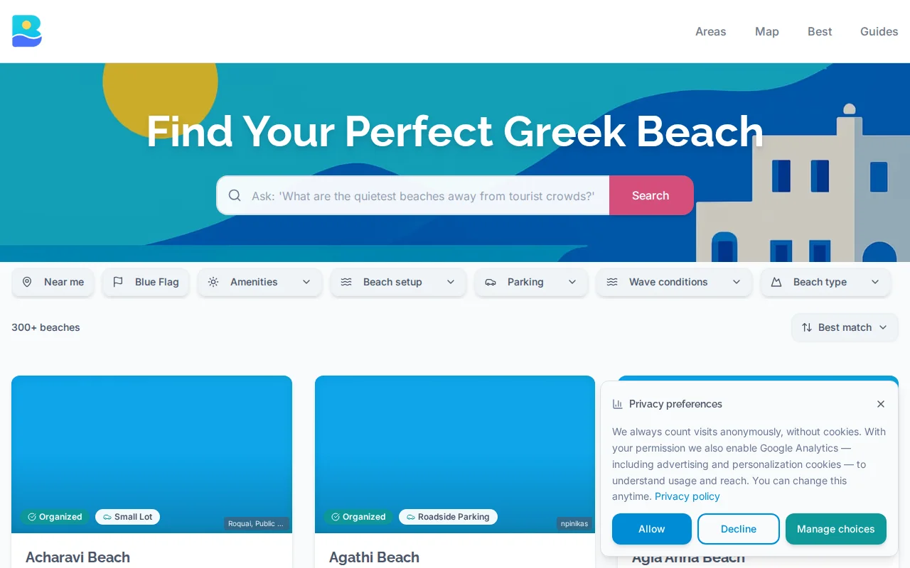Beaches of Greece, natural-language search for Greek beaches