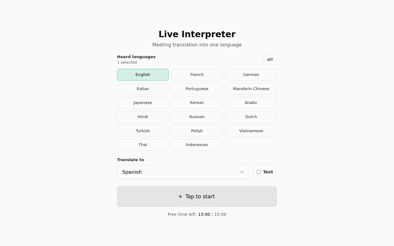 A live (natural language) interpreter / translator