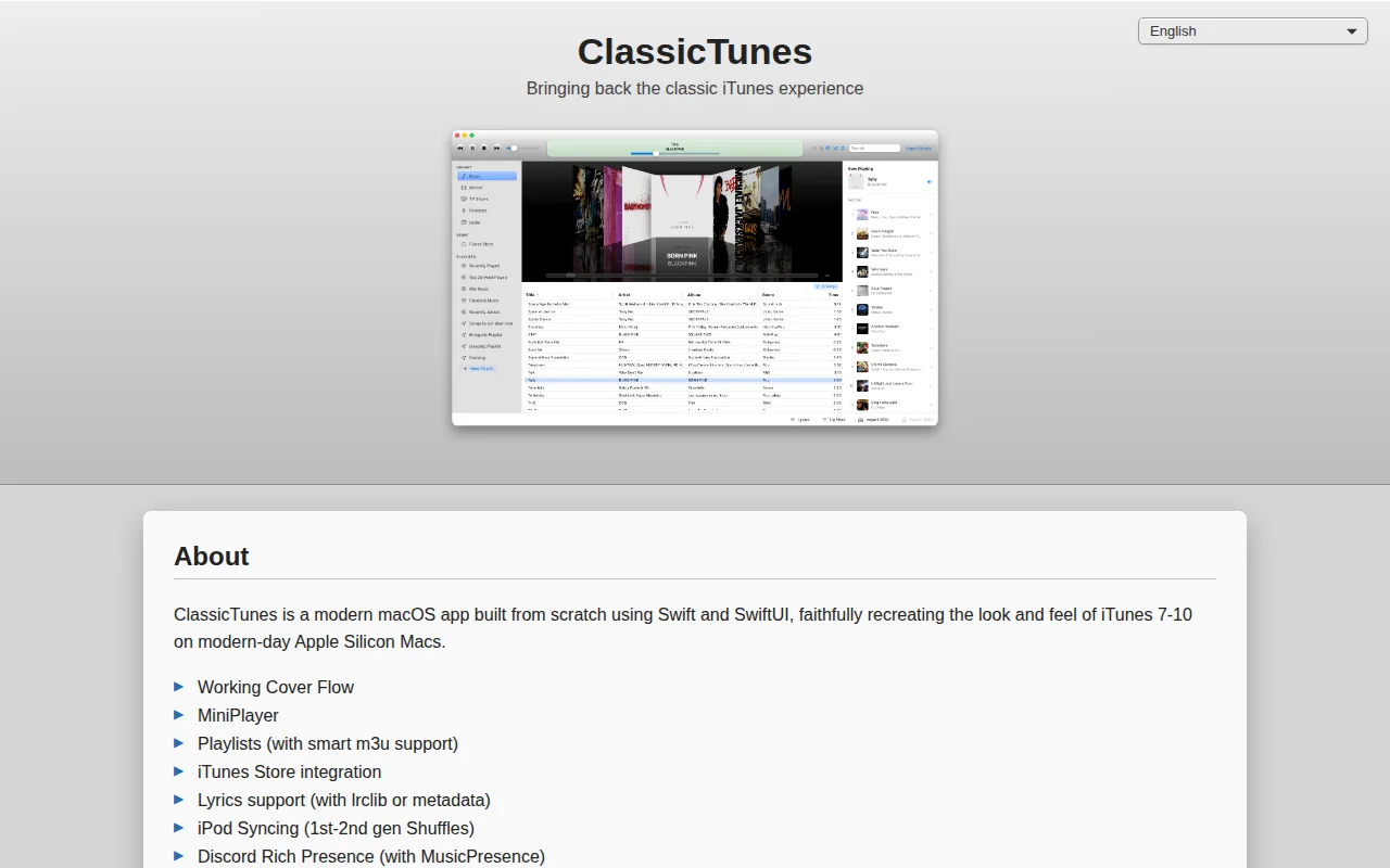 ClassicTunes – a from-scratch remake of iTunes 7-10 for Apple Silicon