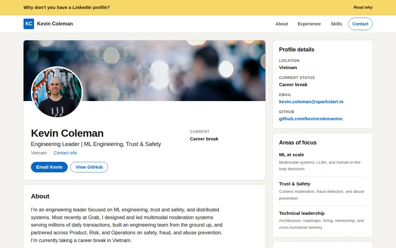 A Self-Hosted LinkedIn Profile