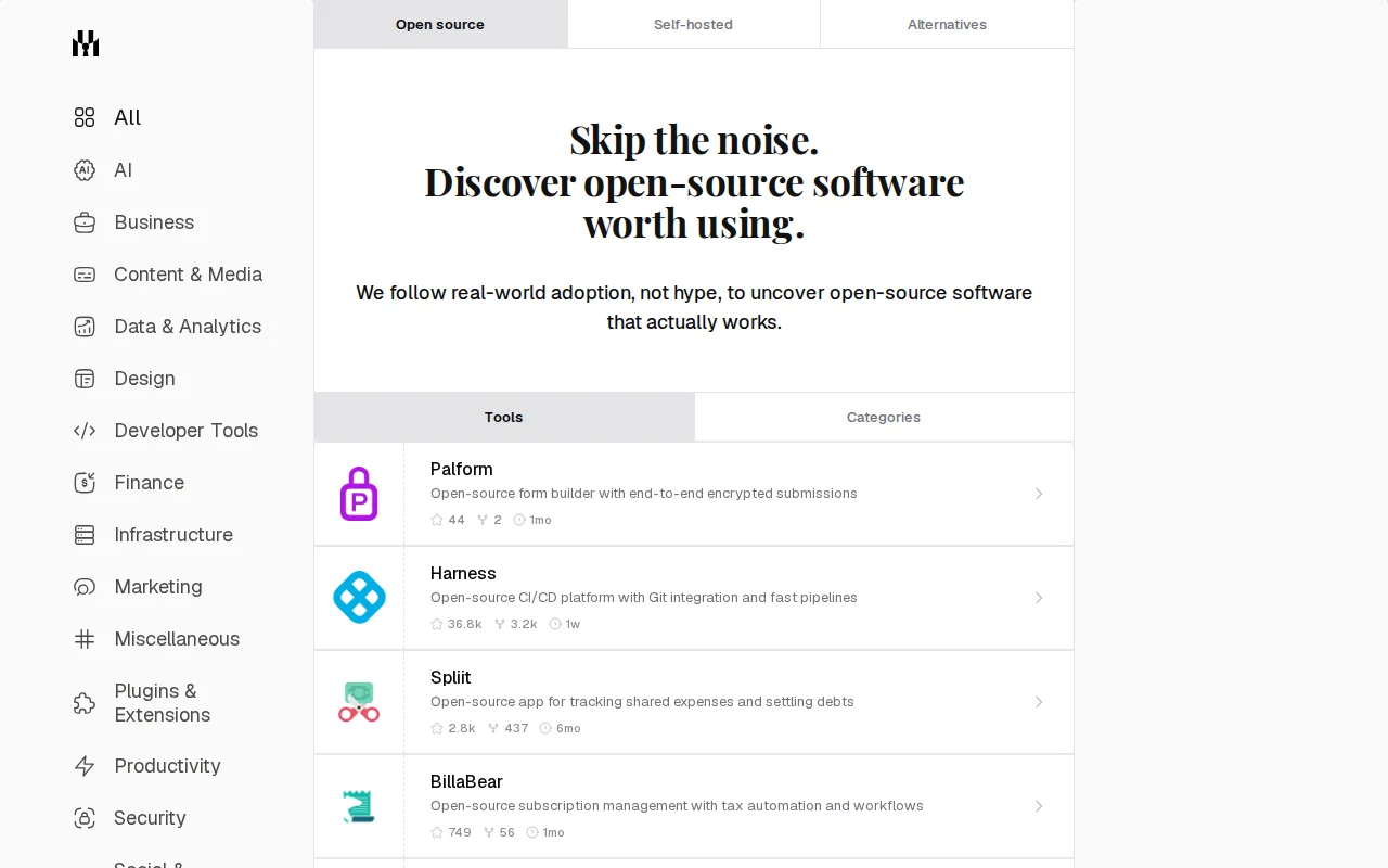 A directory of open source alternatives to proprietary software