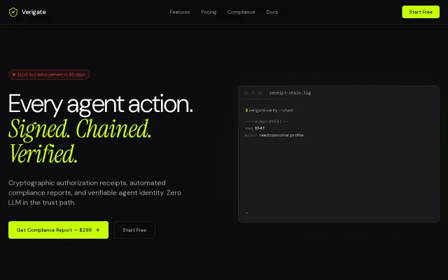 Verigate – Cryptographic authorization receipts for AI agents